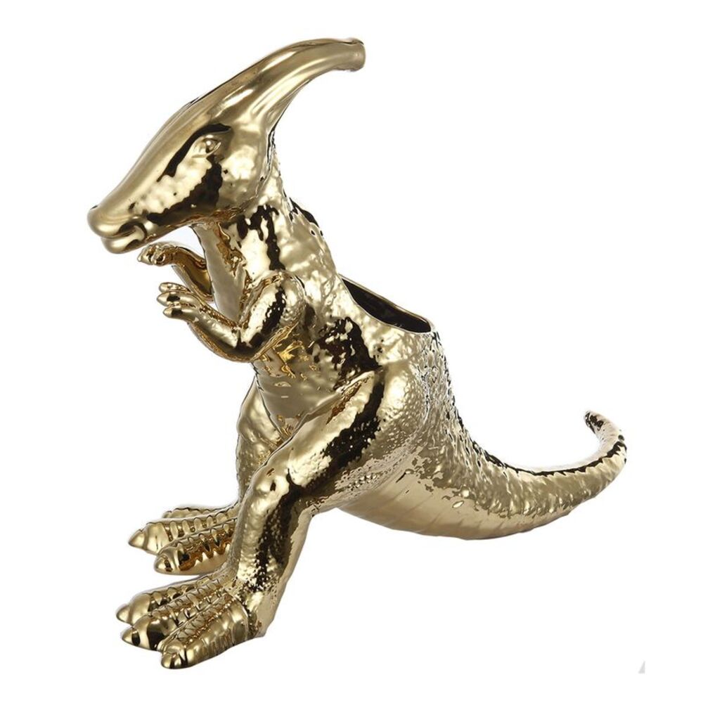 Scratch & Dent Golden Finish Parasaurolophus Dinosaur Ceramic Planter